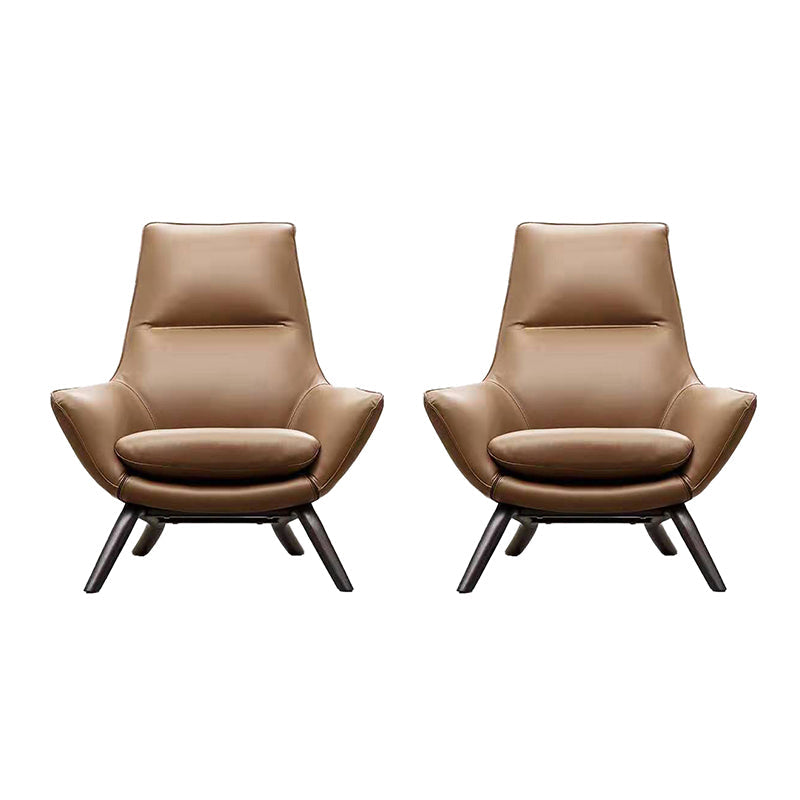 Modern Leather Fixed Back Chair in Brown Upholstered Flared Arms Chair 2 Piece Set Clearhalo 'Accent Chairs' 'accent_chairs' 'Chairs & Seating' 'furn' 'furn_accent_chairs' 'Furniture' 'Living Room Furniture' 6983957