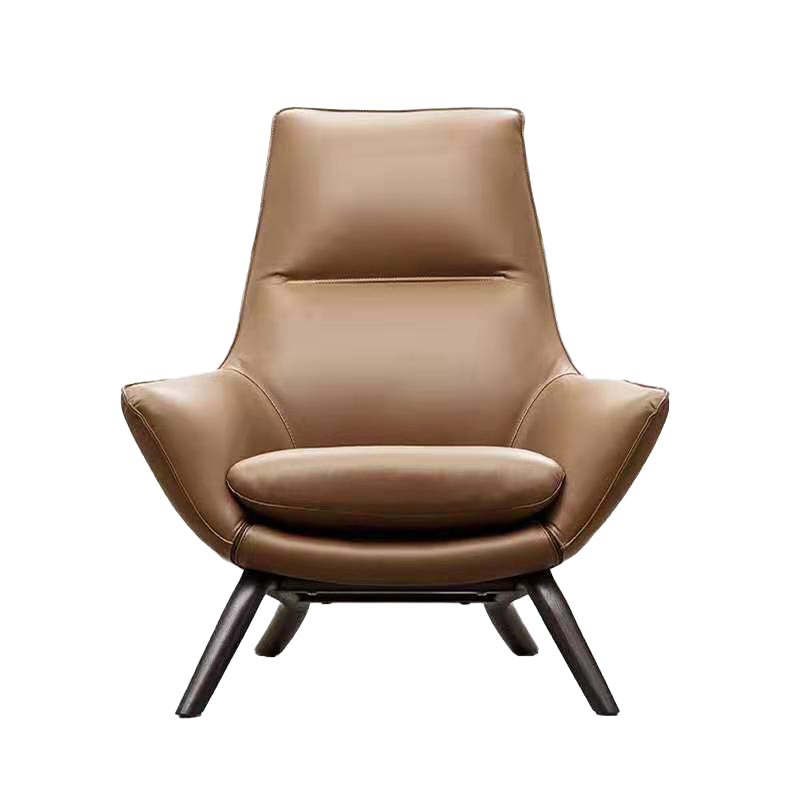 Modern Leather Fixed Back Chair in Brown Upholstered Flared Arms Chair Clearhalo 'Accent Chairs' 'accent_chairs' 'Chairs & Seating' 'furn' 'furn_accent_chairs' 'Furniture' 'Living Room Furniture' 6983961