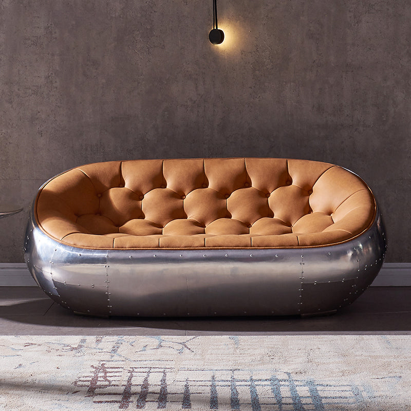 Contemporary Seating Orange Leather Tufted Living Room Settee 63"L x 35"W x 26"H Clearhalo 'furn' 'furn_sofas' 'Furniture' 'Living Room Furniture' 'Sofa' 'sofas' 6984189