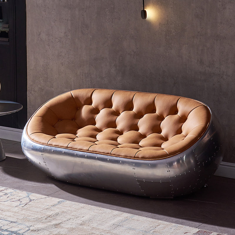 Contemporary Seating Orange Leather Tufted Living Room Settee Clearhalo 'furn' 'furn_sofas' 'Furniture' 'Living Room Furniture' 'Sofa' 'sofas' 6984190