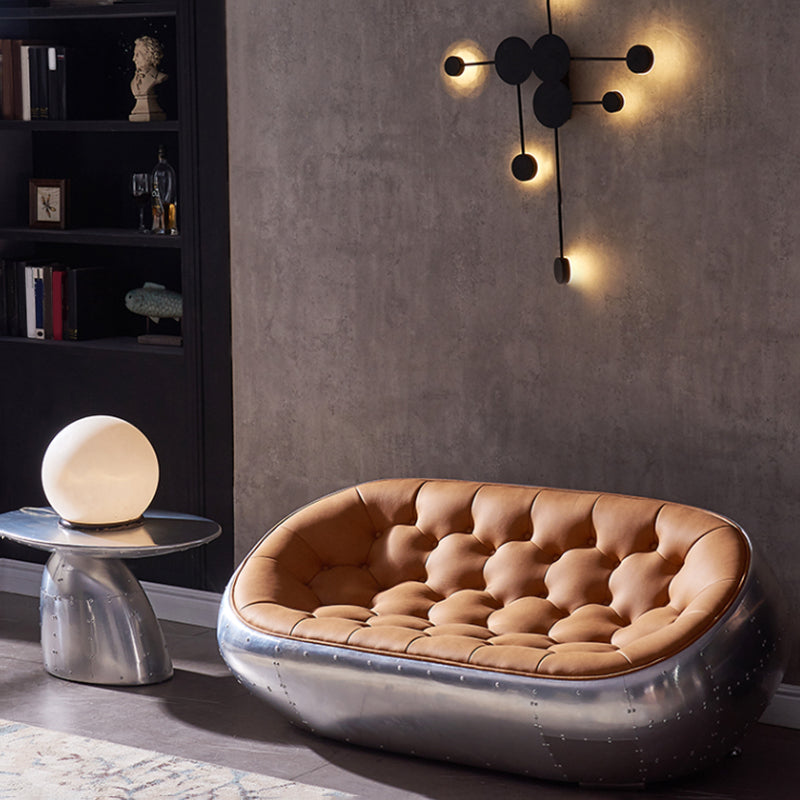 Contemporary Seating Orange Leather Tufted Living Room Settee Clearhalo 'furn' 'furn_sofas' 'Furniture' 'Living Room Furniture' 'Sofa' 'sofas' 6984191