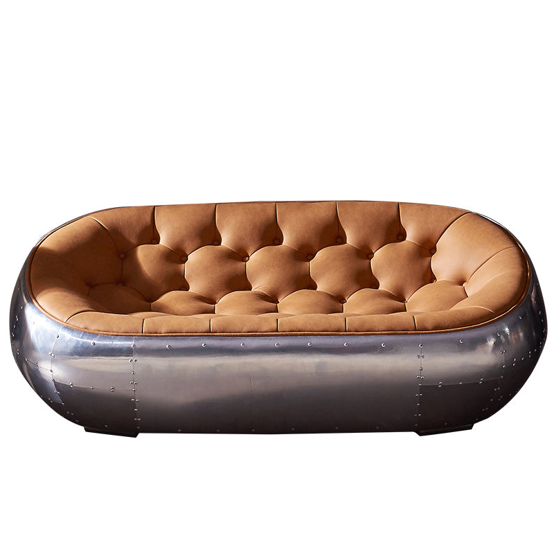 Contemporary Seating Orange Leather Tufted Living Room Settee Clearhalo 'furn' 'furn_sofas' 'Furniture' 'Living Room Furniture' 'Sofa' 'sofas' 6984193