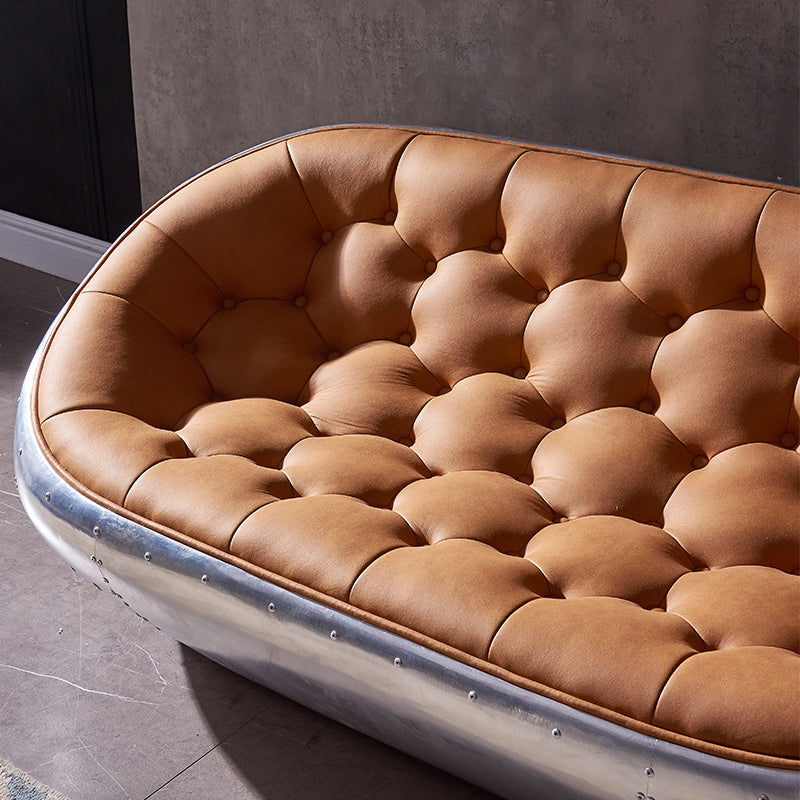 Contemporary Seating Orange Leather Tufted Living Room Settee Clearhalo 'furn' 'furn_sofas' 'Furniture' 'Living Room Furniture' 'Sofa' 'sofas' 6984194