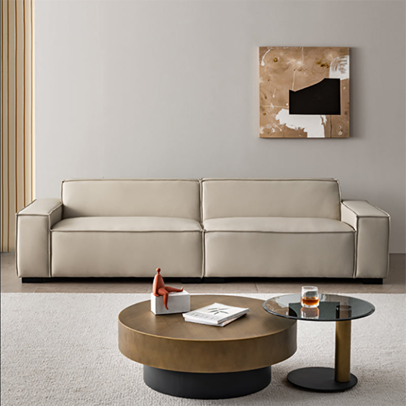 Contemporary White Cushions Square Arm Living Room Genuine Leather Seating 142"L x 37.5"W x 27.5"H Clearhalo 'furn' 'furn_sofas' 'Furniture' 'Living Room Furniture' 'Sofa' 'sofas' 6984200