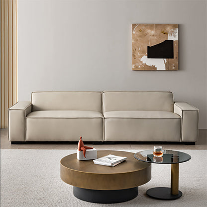 Contemporary White Cushions Square Arm Living Room Genuine Leather Seating 142"L x 37.5"W x 27.5"H Clearhalo 'furn' 'furn_sofas' 'Furniture' 'Living Room Furniture' 'Sofa' 'sofas' 6984200