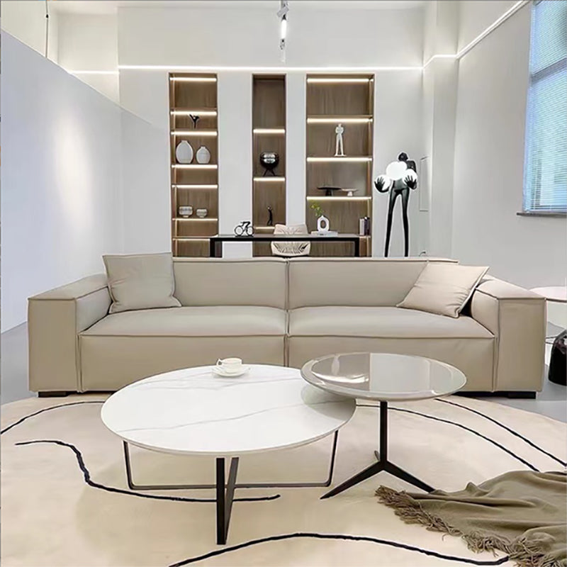 Contemporary White Cushions Square Arm Living Room Genuine Leather Seating Clearhalo 'furn' 'furn_sofas' 'Furniture' 'Living Room Furniture' 'Sofa' 'sofas' 6984202