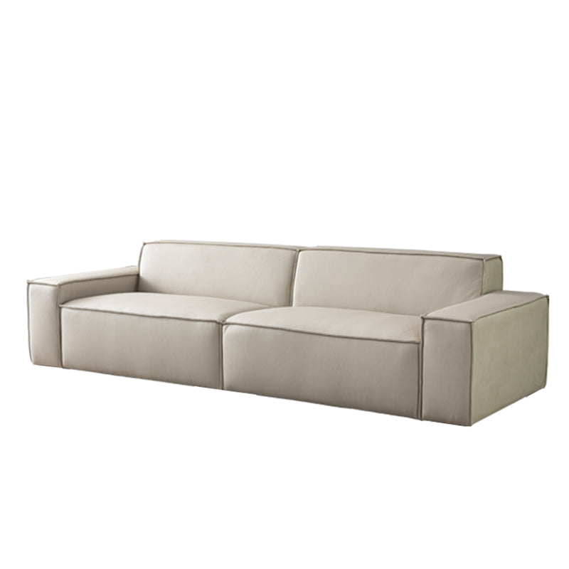 Contemporary White Cushions Square Arm Living Room Genuine Leather Seating Clearhalo 'furn' 'furn_sofas' 'Furniture' 'Living Room Furniture' 'Sofa' 'sofas' 6984204