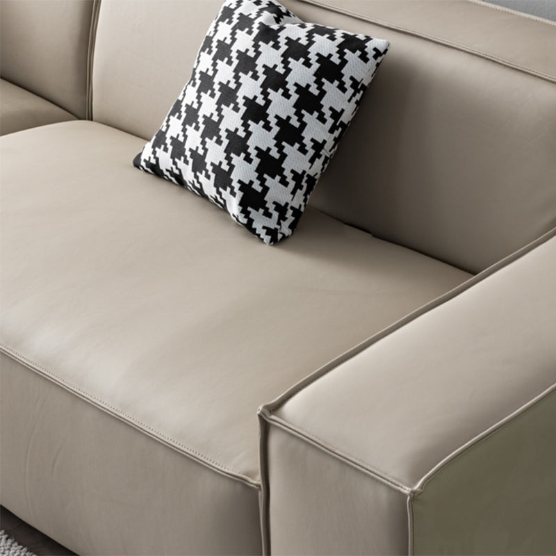 Contemporary White Cushions Square Arm Living Room Genuine Leather Seating Clearhalo 'furn' 'furn_sofas' 'Furniture' 'Living Room Furniture' 'Sofa' 'sofas' 6984205