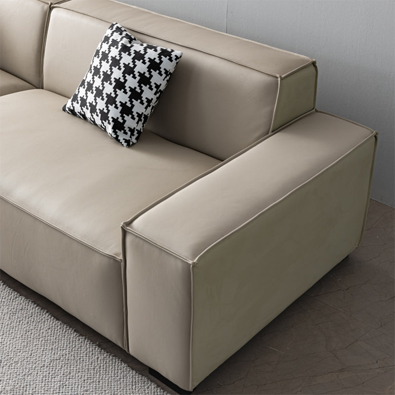 Contemporary White Cushions Square Arm Living Room Genuine Leather Seating Clearhalo 'furn' 'furn_sofas' 'Furniture' 'Living Room Furniture' 'Sofa' 'sofas' 6984207