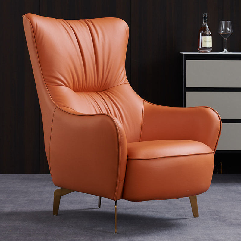 Modern Fixed Back Chair Solid Color Upholstered Genuine Leather ArmChair Clearhalo 'Accent Chairs' 'accent_chairs' 'Chairs & Seating' 'furn' 'furn_accent_chairs' 'Furniture' 'Living Room Furniture' 6984239