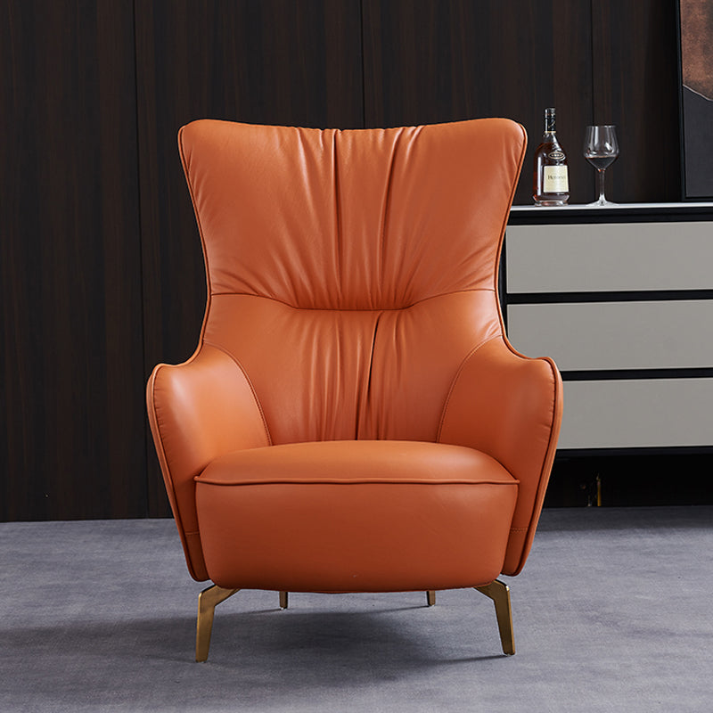 Modern Fixed Back Chair Solid Color Upholstered Genuine Leather ArmChair Clearhalo 'Accent Chairs' 'accent_chairs' 'Chairs & Seating' 'furn' 'furn_accent_chairs' 'Furniture' 'Living Room Furniture' 6984242