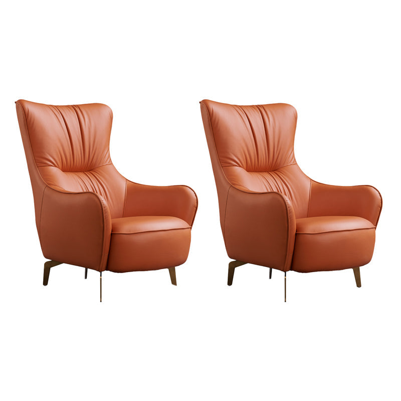 Modern Fixed Back Chair Solid Color Upholstered Genuine Leather ArmChair 2 Piece Set Without Ottoman Clearhalo 'Accent Chairs' 'accent_chairs' 'Chairs & Seating' 'furn' 'furn_accent_chairs' 'Furniture' 'Living Room Furniture' 6984243