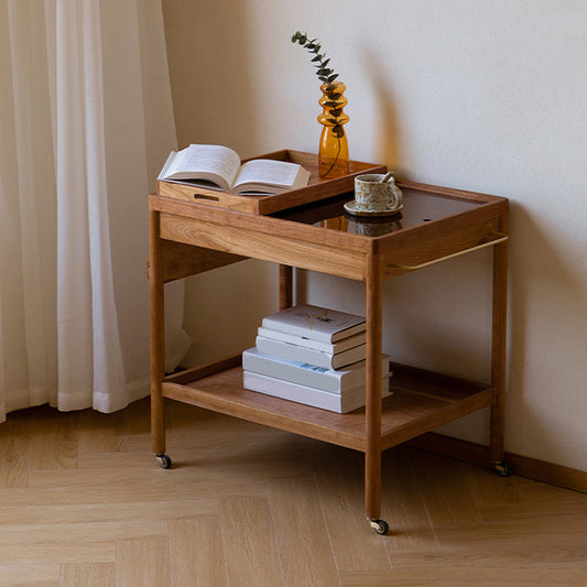 Contemporary Corner Table with Storage Rectangular Double Tier Living Room End Table