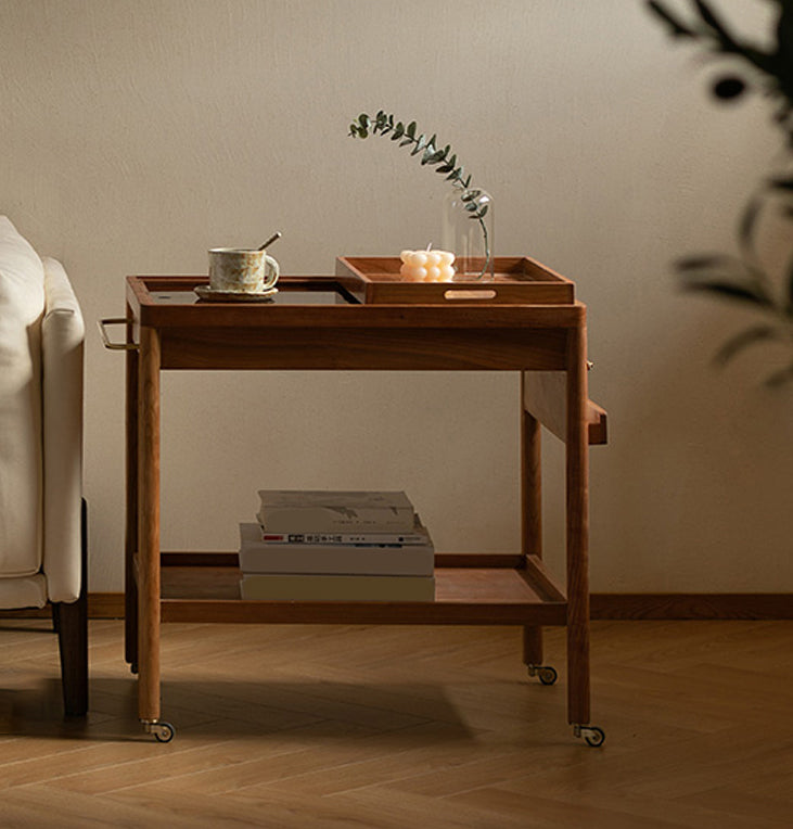 Contemporary Corner Table with Storage Rectangular Double Tier Living Room End Table