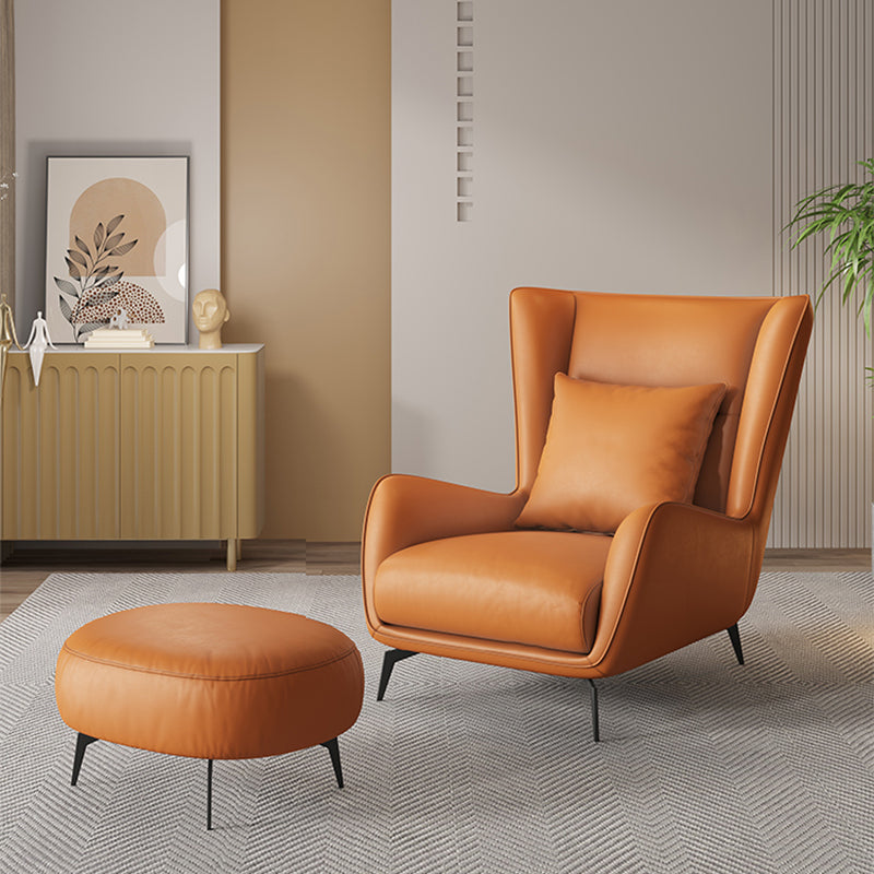 Mid-Century Modern Wingback Chair Orange Bonded Leather Wingback Chair Clearhalo 'Accent Chairs' 'accent_chairs' 'Chairs & Seating' 'furn' 'furn_accent_chairs' 'Furniture' 'Living Room Furniture' 6984303