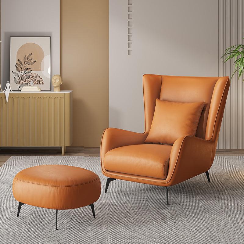 Mid-Century Modern Wingback Chair Orange Bonded Leather Wingback Chair Accent Chair with Ottoman Microfiber Leather 2 Piece Set Clearhalo 'Accent Chairs' 'accent_chairs' 'Chairs & Seating' 'furn' 'furn_accent_chairs' 'Furniture' 'Living Room Furniture' 6984313