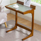 Rectangular Glass Top Side Table Wood Sofa Side Accent Table