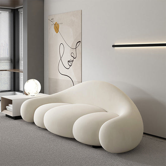 現代的な白い座席クッションリビングルームの湾曲したセッティー