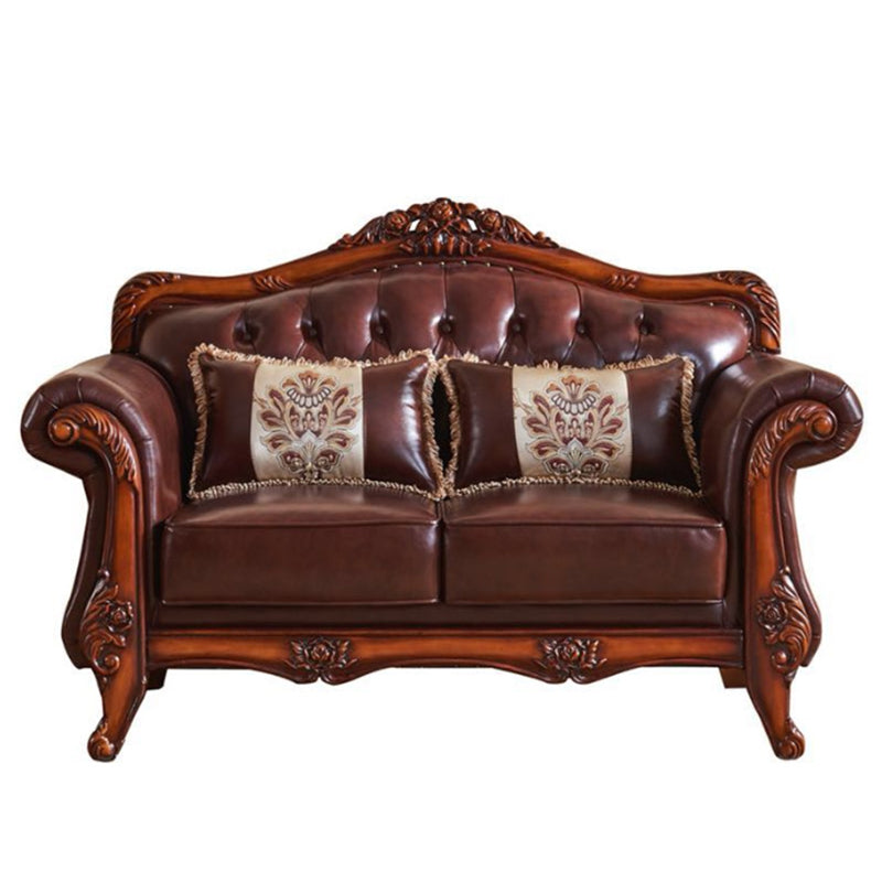Sofá de cuero genuino Sofá con brazo enrollado con retroceso en marrón