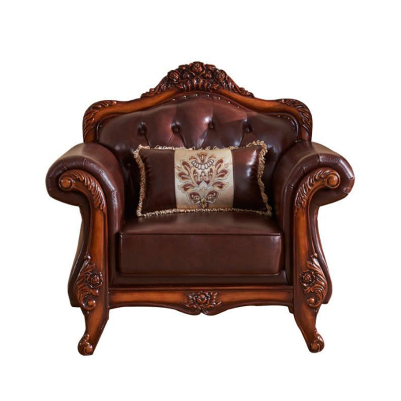 Sofá de cuero genuino Sofá con brazo enrollado con retroceso en marrón