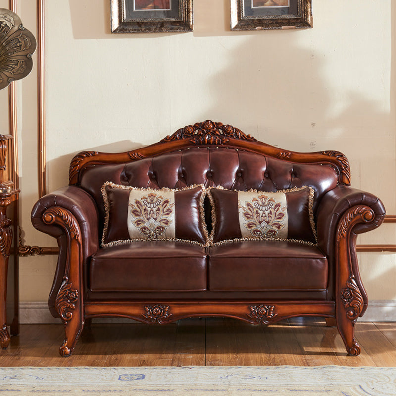 Sofá de cuero genuino Sofá con brazo enrollado con retroceso en marrón
