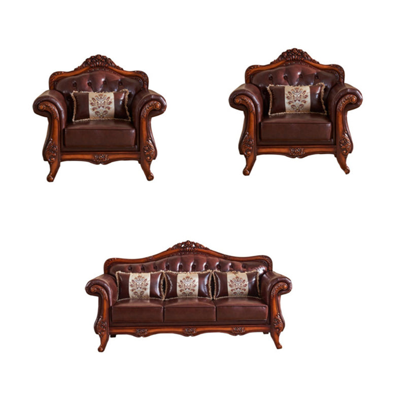 Sofá de cuero genuino Sofá con brazo enrollado con retroceso en marrón