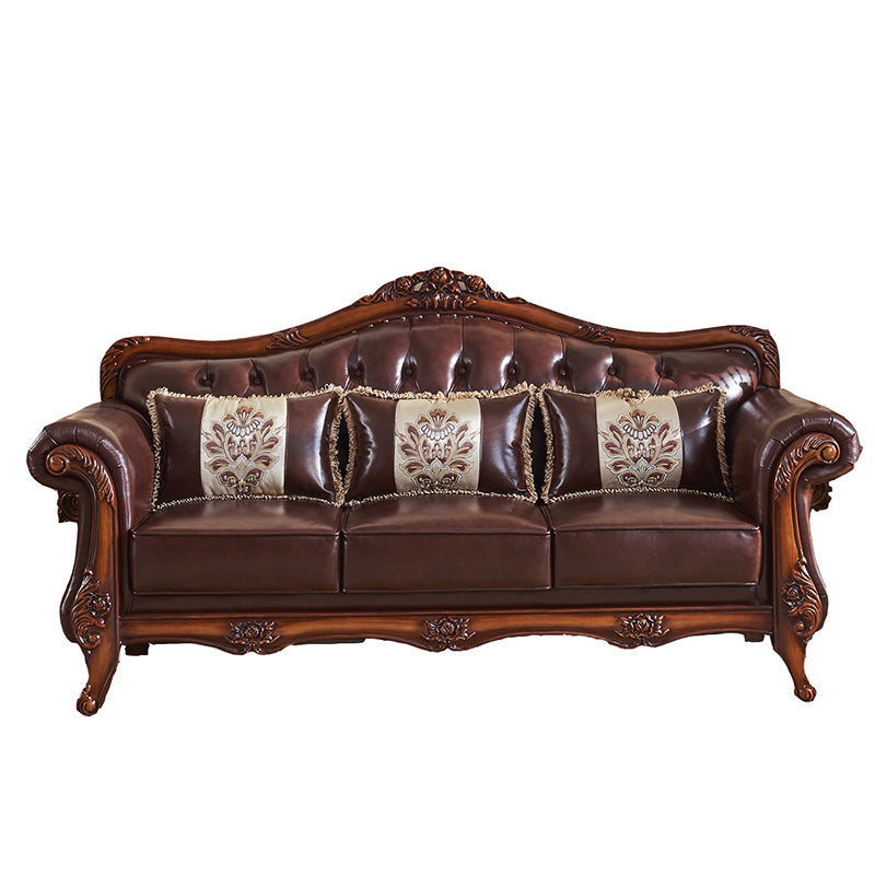 Sofá de cuero genuino Sofá con brazo enrollado con retroceso en marrón