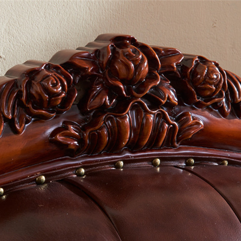 Sofá de cuero genuino Sofá con brazo enrollado con retroceso en marrón