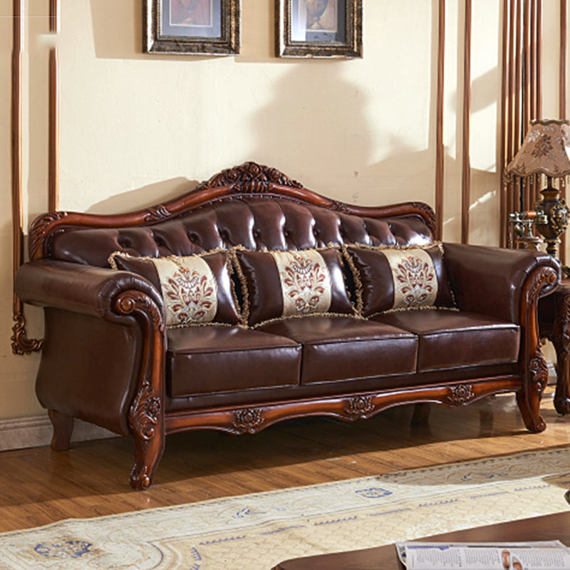 Sofá de cuero genuino Sofá con brazo enrollado con retroceso en marrón