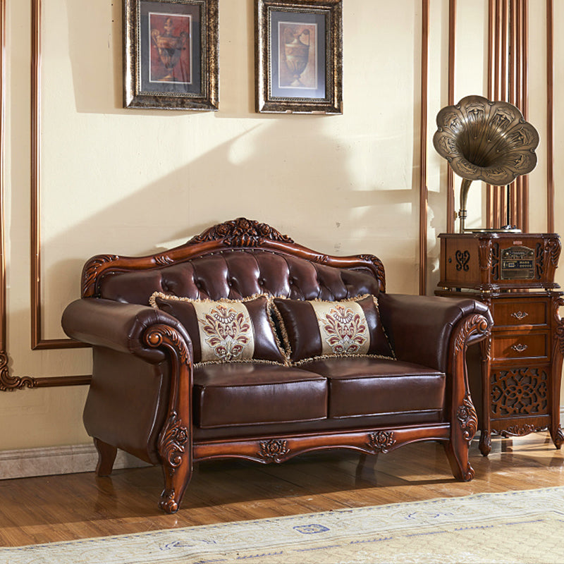 Sofá de cuero genuino Sofá con brazo enrollado con retroceso en marrón