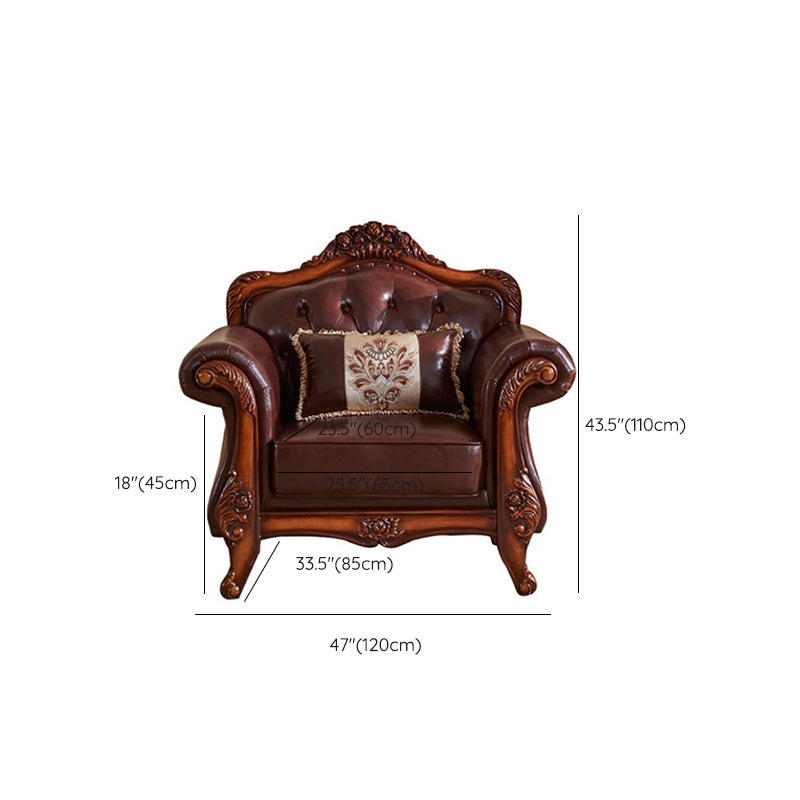 Sofá de cuero genuino Sofá con brazo enrollado con retroceso en marrón