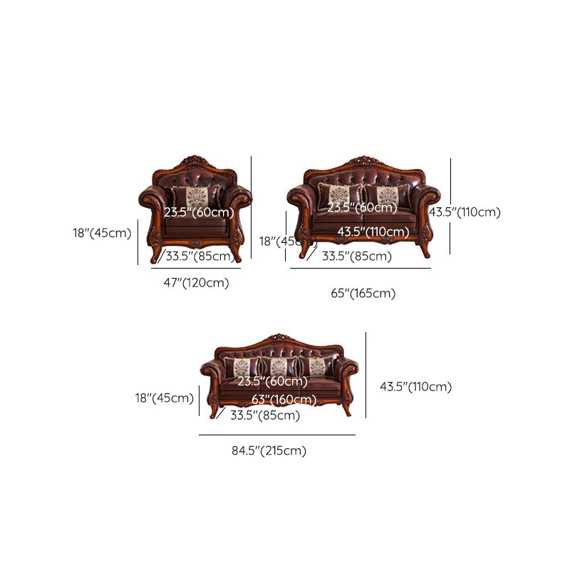 Sofá de cuero genuino Sofá con brazo enrollado con retroceso en marrón