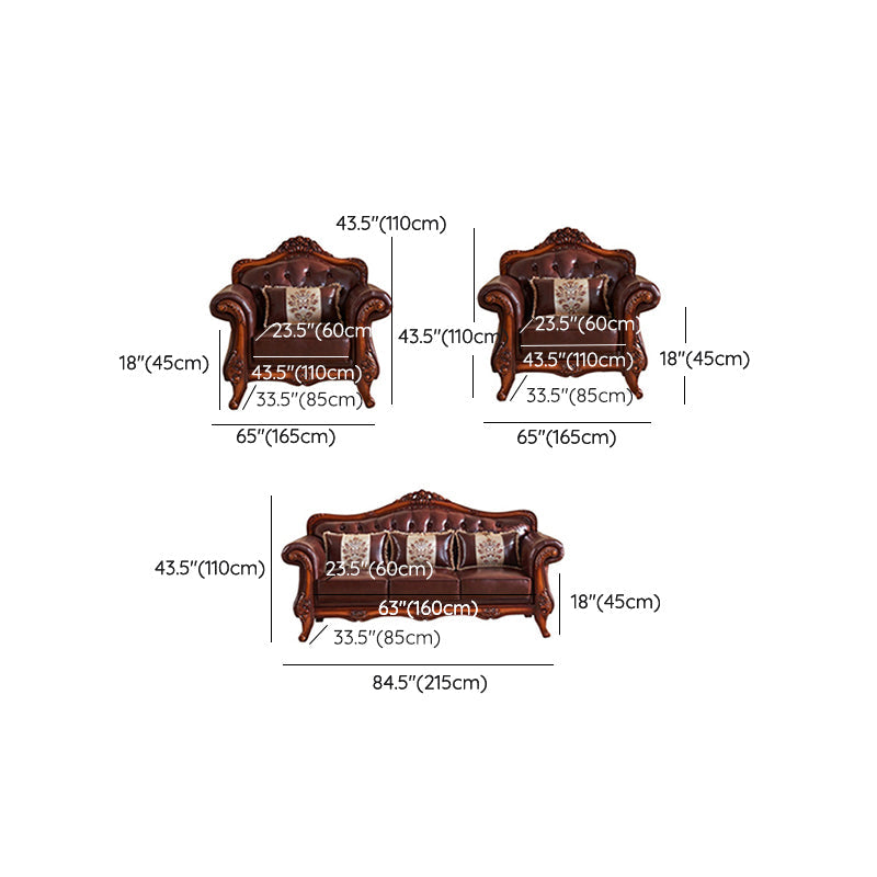 Sofá de cuero genuino Sofá con brazo enrollado con retroceso en marrón