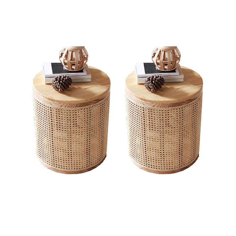 17.71 inch Tall Drum Side Table Rattan Side End Table with Storage