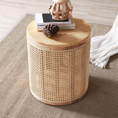 17.71 inch Tall Drum Side Table Rattan Side End Table with Storage