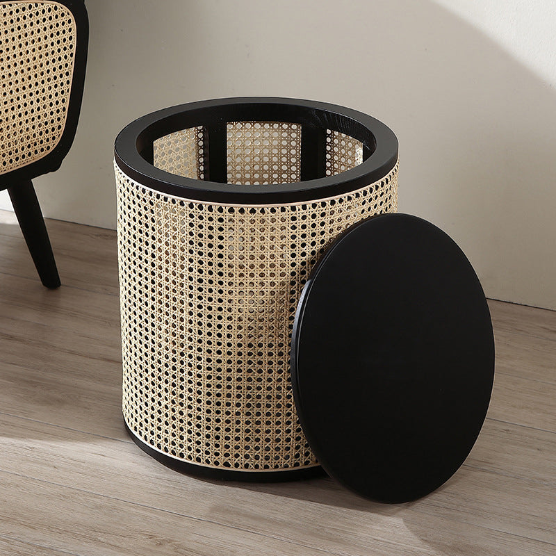 17.71 inch Tall Drum Side Table Rattan Side End Table with Storage