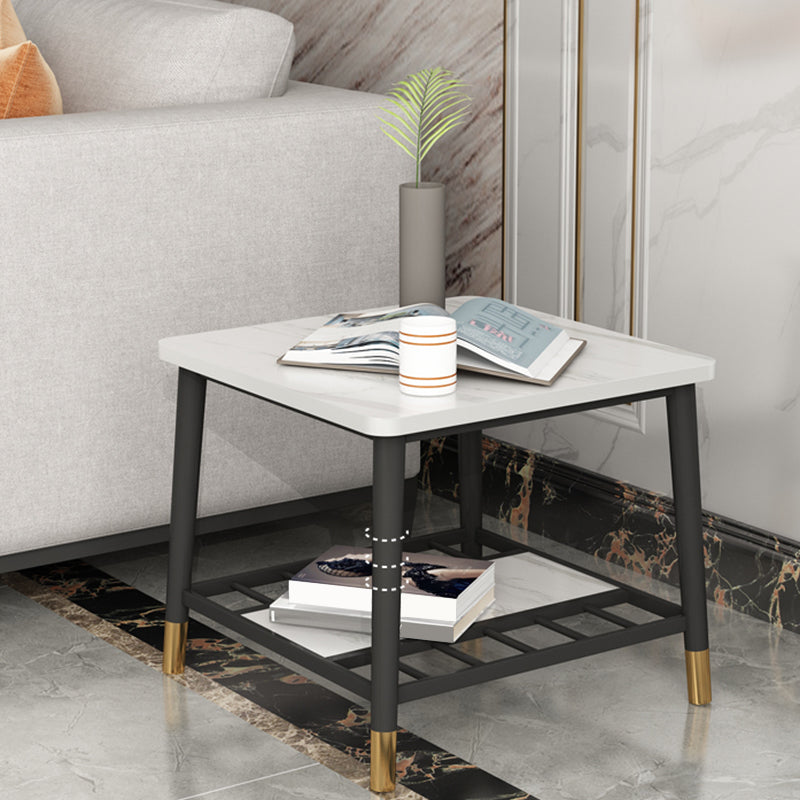 4 Legs Metal End Table Luxurious Stone Top Side End Snack Table Black 1 Clearhalo 'Coffee & Accent Tables' 'End & Side Tables' 'end_side_tables' 'furn' 'furn_end_side_tables' 'Furniture' 'Living Room Furniture' 6984604