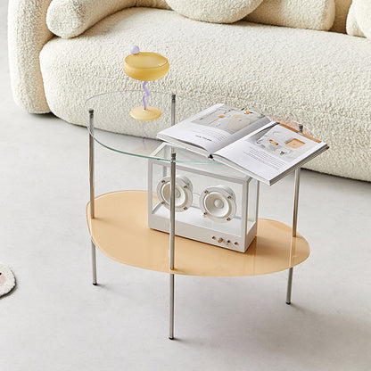 Modern Glass 2-shelf Side Table 4 Legs Sofa Side Accent Table