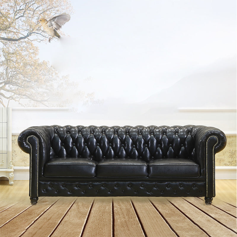 伝統的なリビングルームブラックタフトロールアーム標準座席