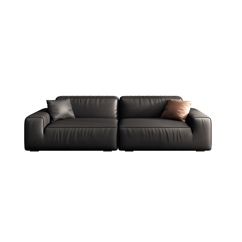 Industrial Black Genuine Leather Cushions Square Arm Living Room Settee 87"L x 43"W x 31"H Clearhalo 'furn' 'furn_sofas' 'Furniture' 'Living Room Furniture' 'Sofa' 'sofas' 6984728