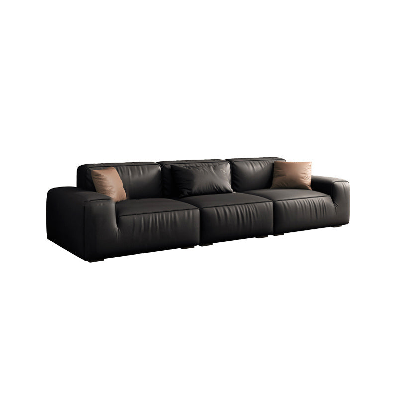 Industrial Black Genuine Leather Cushions Square Arm Living Room Settee 126"L x 43"W x 31"H Clearhalo 'furn' 'furn_sofas' 'Furniture' 'Living Room Furniture' 'Sofa' 'sofas' 6984733