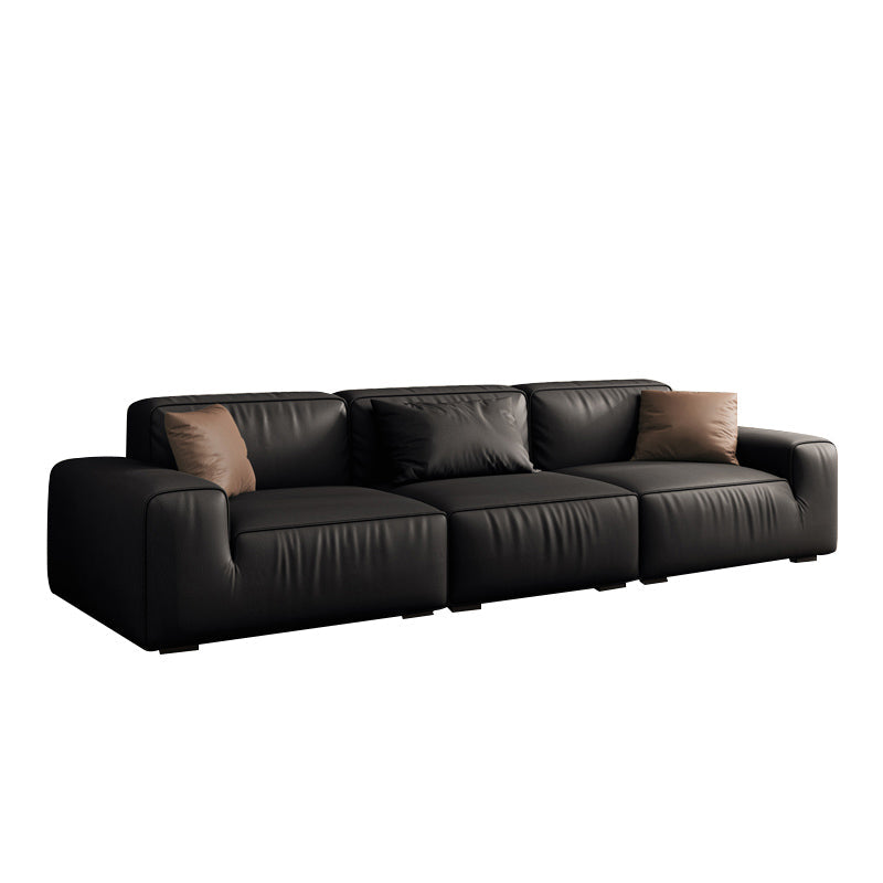 Industrial Black Genuine Leather Cushions Square Arm Living Room Settee Clearhalo 'furn' 'furn_sofas' 'Furniture' 'Living Room Furniture' 'Sofa' 'sofas' 6984736