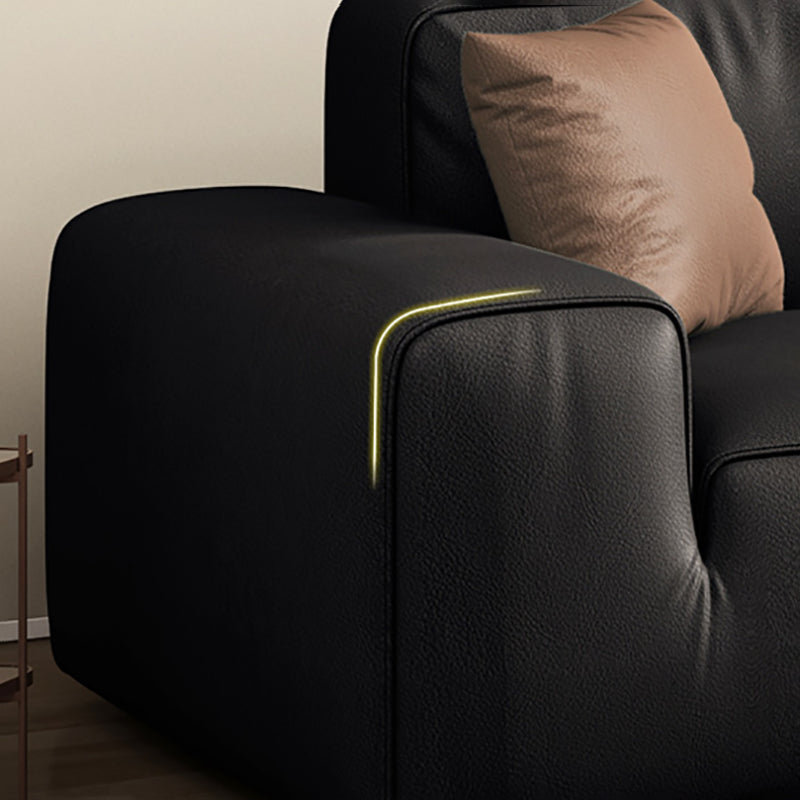 Industrial Black Genuine Leather Cushions Square Arm Living Room Settee Clearhalo 'furn' 'furn_sofas' 'Furniture' 'Living Room Furniture' 'Sofa' 'sofas' 6984740