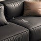 Industrial Black Genuine Leather Cushions Square Arm Living Room Settee