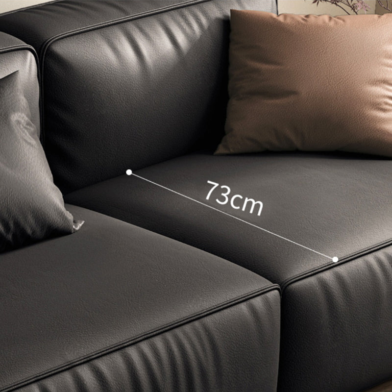 Industrial Black Genuine Leather Cushions Square Arm Living Room Settee Clearhalo 'furn' 'furn_sofas' 'Furniture' 'Living Room Furniture' 'Sofa' 'sofas' 6984741