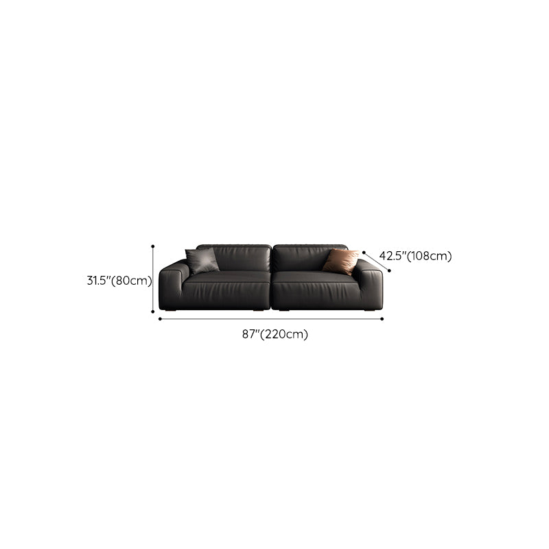 Industrial Black Genuine Leather Cushions Square Arm Living Room Settee
