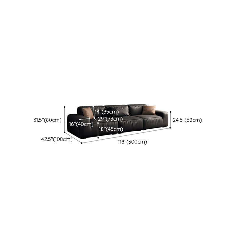 Industrial Black Genuine Leather Cushions Square Arm Living Room Settee Clearhalo 'furn' 'furn_sofas' 'Furniture' 'Living Room Furniture' 'Sofa' 'sofas' 6984744
