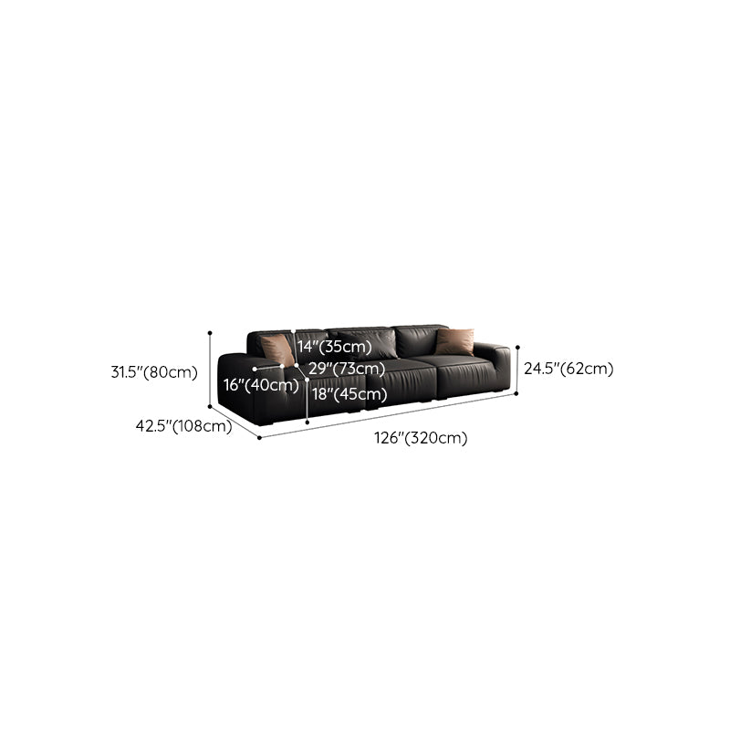 Industrial Black Genuine Leather Cushions Square Arm Living Room Settee Clearhalo 'furn' 'furn_sofas' 'Furniture' 'Living Room Furniture' 'Sofa' 'sofas' 6984745
