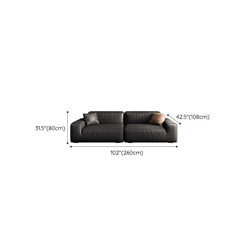 Industrial Black Genuine Leather Cushions Square Arm Living Room Settee Clearhalo 'furn' 'furn_sofas' 'Furniture' 'Living Room Furniture' 'Sofa' 'sofas' 6984747