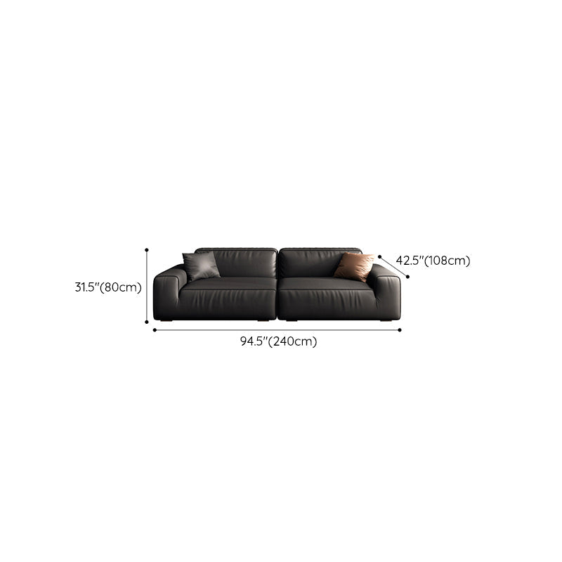 Industrial Black Genuine Leather Cushions Square Arm Living Room Settee